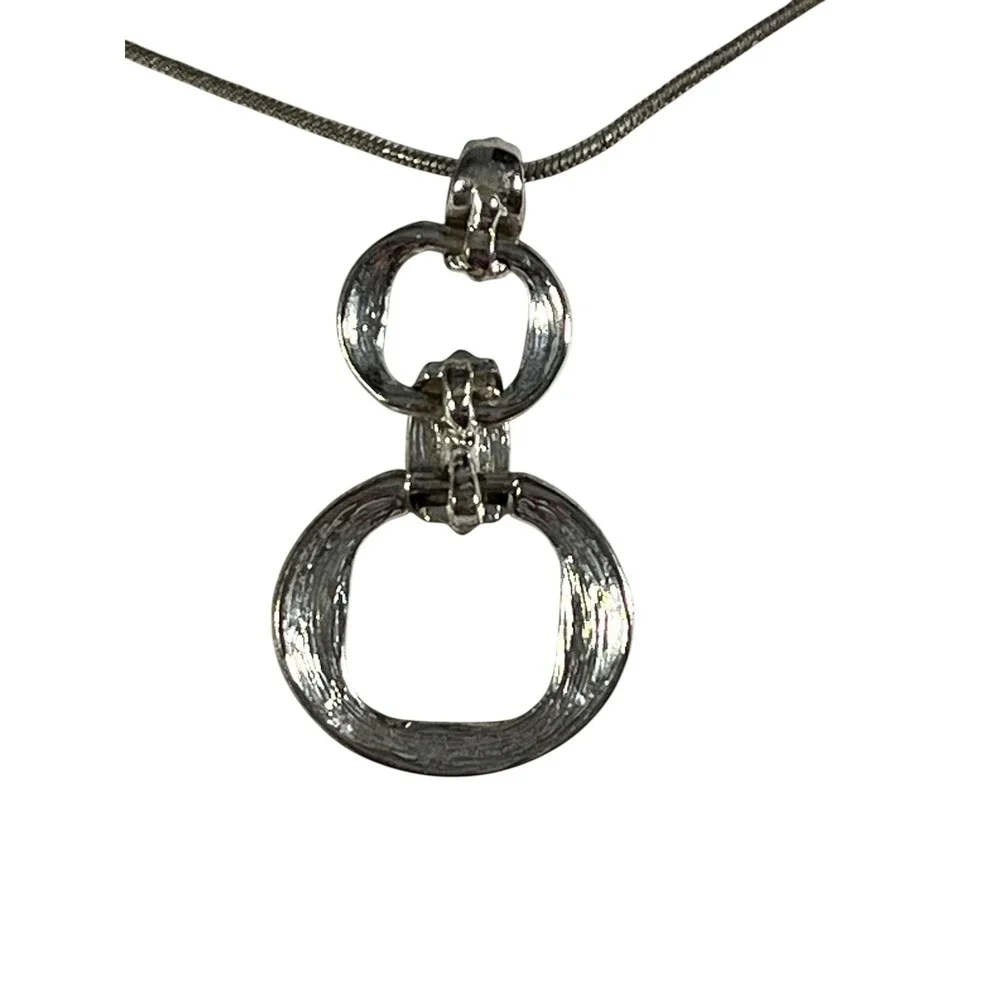 Trifari Silver Tone Textured Pendant Snake Chain Necklace